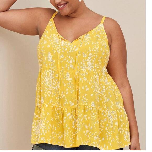 Torrid 5 (5X 28) Sweet Sunny Yellow‎ Leopard Print Challis Tiered Cami Tank Top - Picture 3 of 4